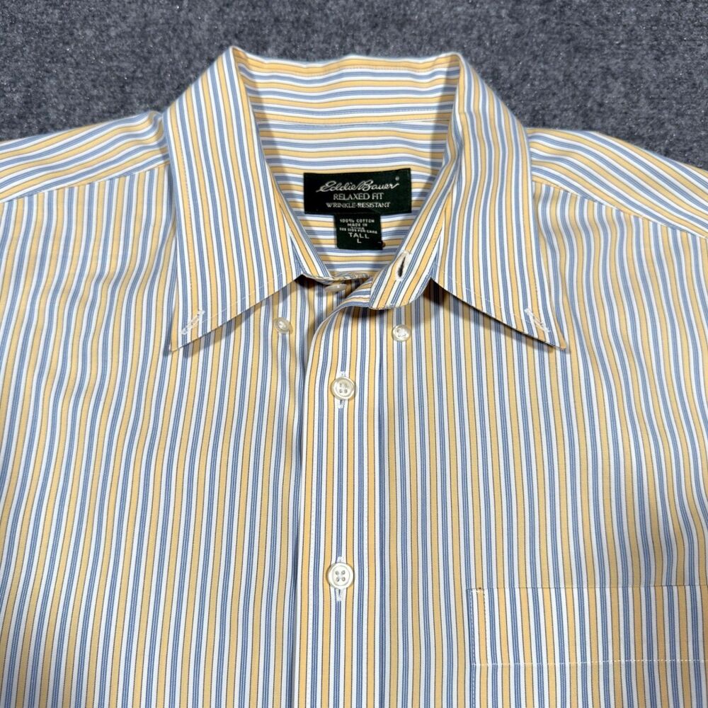 Eddie Bauer Relaxed Fit Wrinkle Resistant Blue Yellow Shirt Tall Large (Read)